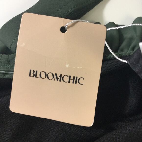 BLOOMCHIC 14-16 1X Plus Green Frill Trim Belted Fit Flare Swim Dress NWT B81 - Picture 10 of 11